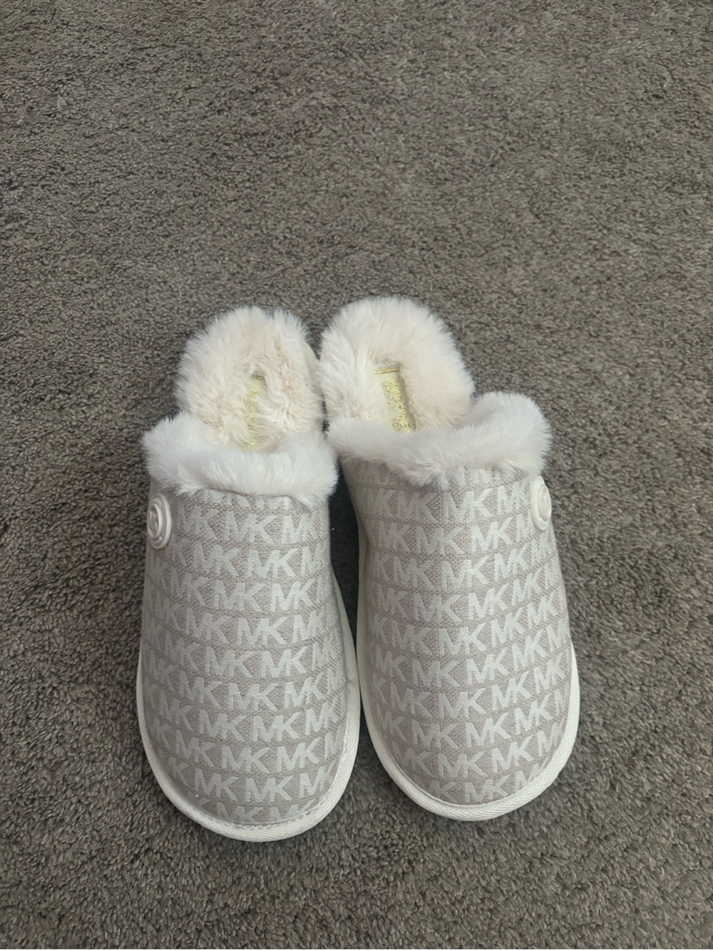 Michael Kors Cream MK Logo Faux-Fur Slip-On Clogs